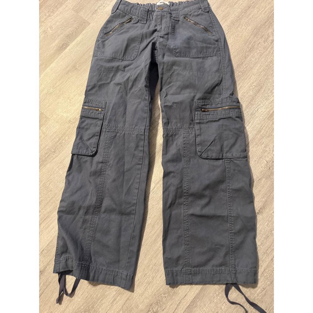 RSQ Women Charcoal Gray Wide Leg Cargo Pants Cotton Utility Drawstring Hem Small